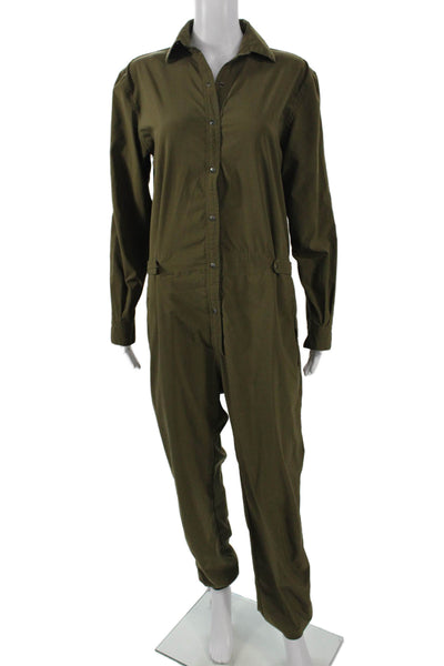 925 Fit Womens Jumpsuit Green Collared Long Sleeve Solid Size XS