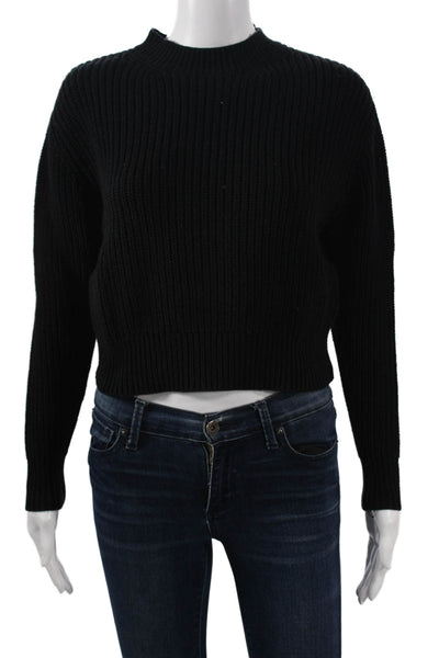 525 Women Pullover Sweater Black Mock Neck Long Sleeve 100% Cotton Size XS