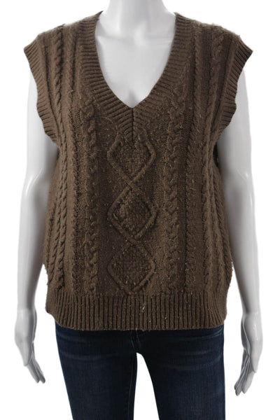 Wilfred Women Vest Brown Argyle V Neck Merino Wool Sleeveless Size XS