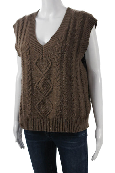 Wilfred Women Vest Brown Argyle V Neck Merino Wool Sleeveless Size XS