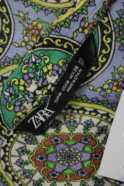 Zara Womens Green V-Neck Geometric Polyester Long Sleeve Boho Blouse Size M