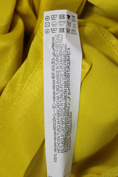 Zara Women High Neck Button Up Yellow Viscose Long Sleeve Blouse Size M