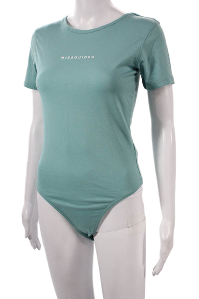 MISSGUIDED Womens Basic Green Short Sleeve Jumpsuit Crew Neck Snap Size 6