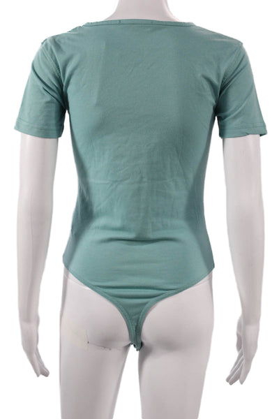 MISSGUIDED Womens Basic Green Short Sleeve Jumpsuit Crew Neck Snap Size 6
