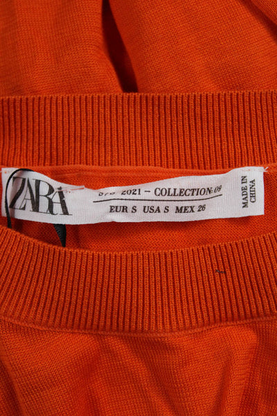 Zara Womens Orange Pullover Sweater Silk Cotton Crew Neck Size S