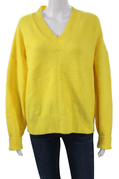 Zara Women V Neck Yellow Pullover Long Sleeve Solid Size M