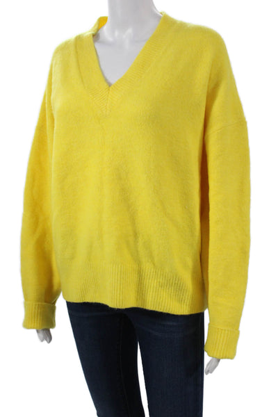 Zara Women V Neck Yellow Pullover Long Sleeve Solid Size M