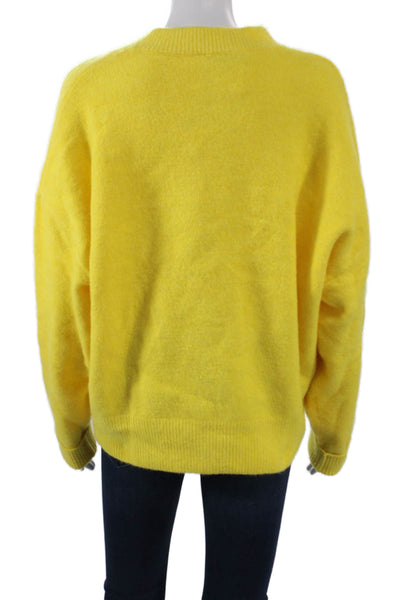 Zara Women V Neck Yellow Pullover Long Sleeve Solid Size M