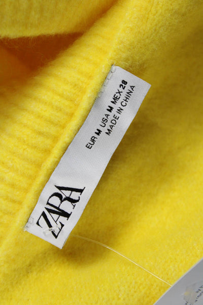 Zara Women V Neck Yellow Pullover Long Sleeve Solid Size M