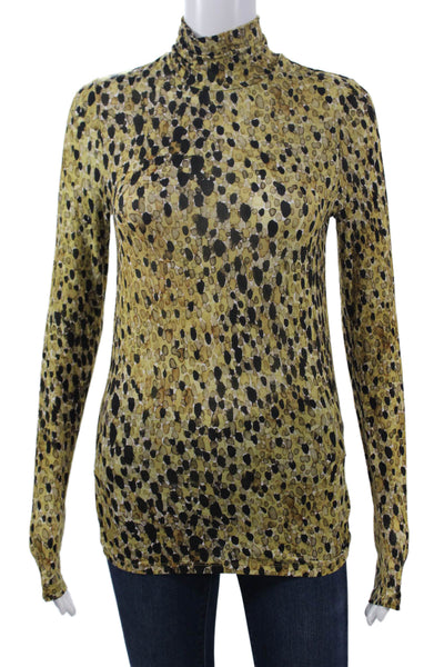 COS Womens Beige Mock Neck Leopard Geometric Long Sleeve Top Lyocell Size S