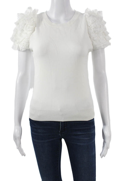 Zara Women White Crew Neck Short Sleeve Solid T-Shirt Designer Size M