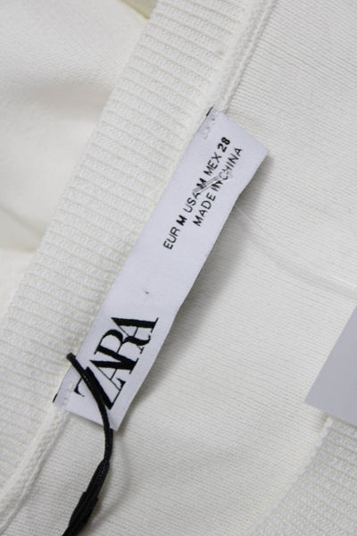 Zara Women White Crew Neck Short Sleeve Solid T-Shirt Designer Size M