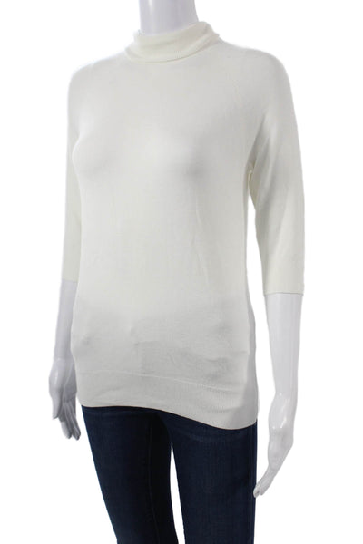 Zara Womens Pullover Mock Neck 3/4 Sleeve White Viscose Blend Size S