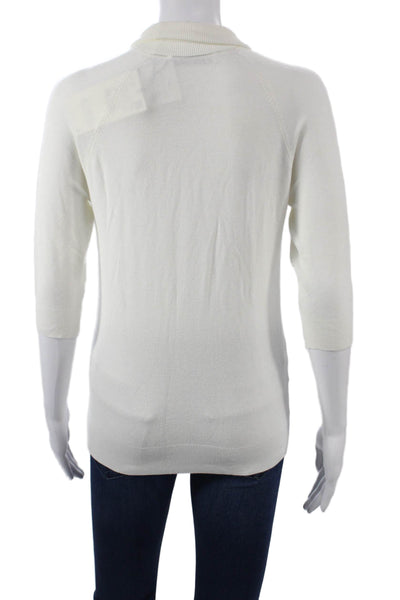 Zara Womens Pullover Mock Neck 3/4 Sleeve White Viscose Blend Size S
