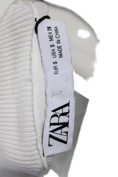 Zara Womens Pullover Mock Neck 3/4 Sleeve White Viscose Blend Size S
