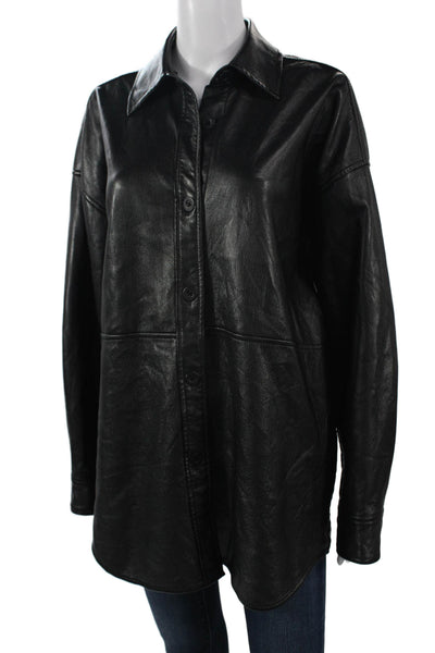 Babaton Women Biker Collared Button Long Sleeve PU Jacket Size M