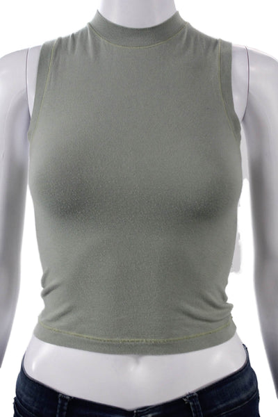 Skims Women Cropped Tank Mock Neck Sleeveless Green Cotton Blend Size XS
