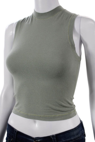 Skims Women Cropped Tank Mock Neck Sleeveless Green Cotton Blend Size XS
