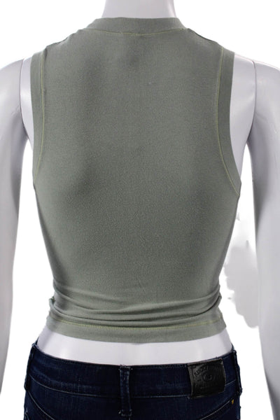 Skims Women Cropped Tank Mock Neck Sleeveless Green Cotton Blend Size XS