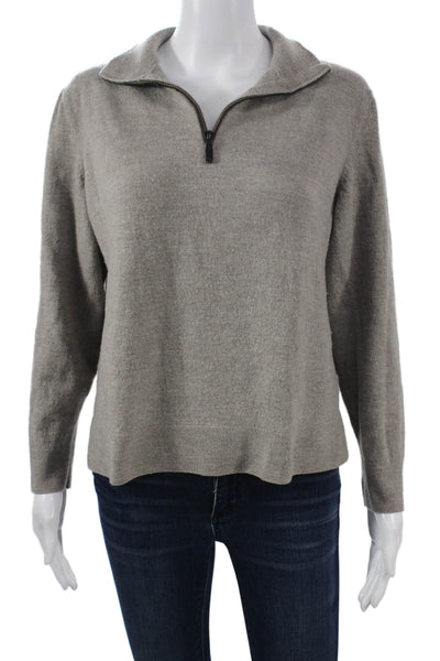 Untuckit Women Gray Extra Fine Merino Wool Collared Zip Pullover Sweater Size L