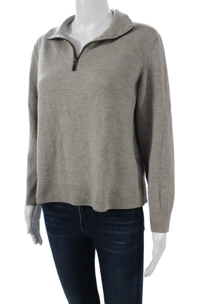Untuckit Women Gray Extra Fine Merino Wool Collared Zip Pullover Sweater Size L