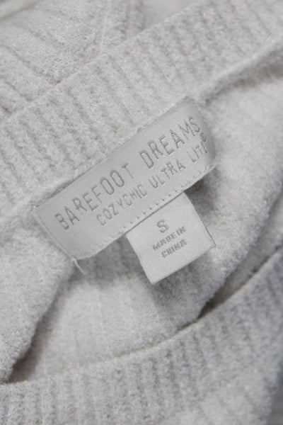 Barefoot Dreams Women Pullover Striped Crew Neck Button Beige Sweater Size S