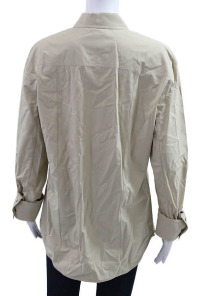 CO Womens Collared Button-Up Long Sleeve Beige Army Solid Shirt Size M