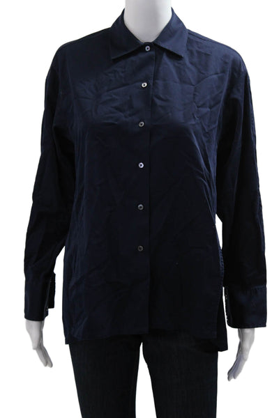 J. Mclaughlin Women Dark Blue Cotton Button Up Blouse Long Sleeve Size S