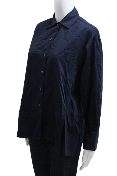 J. Mclaughlin Women Dark Blue Cotton Button Up Blouse Long Sleeve Size S