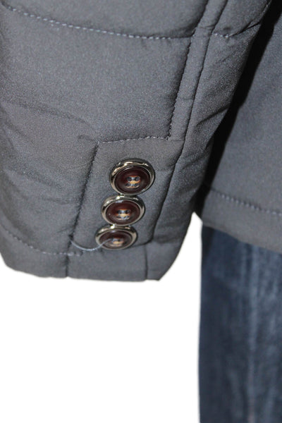 Designer Women Puffer Quilted Jacket Black High Neck Button Long Sleeve Size M