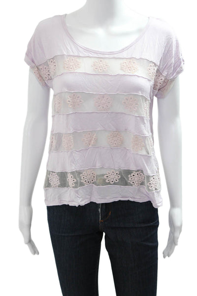 Free People Womens Bohemian Purple Floral Rayon T-Shirt Short Sleeve Size S