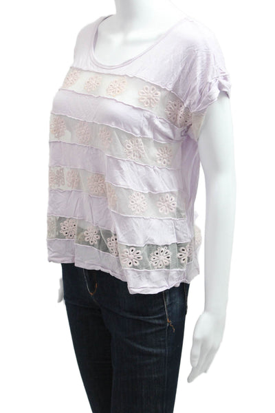 Free People Womens Bohemian Purple Floral Rayon T-Shirt Short Sleeve Size S