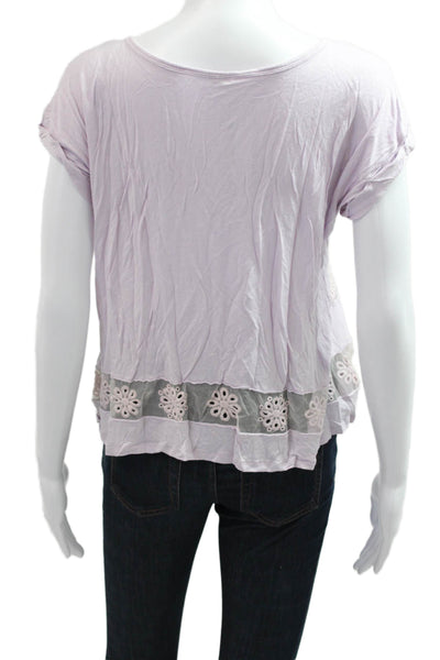 Free People Womens Bohemian Purple Floral Rayon T-Shirt Short Sleeve Size S