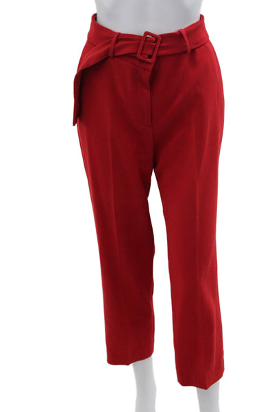 Theory Women Ankle Cropped Dress Pants Red Buckle Size 6
