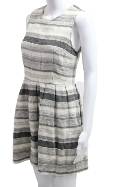Joie Womens Fit & Flare Mini Dress Striped Beige Sleeveless Round Neck Size S