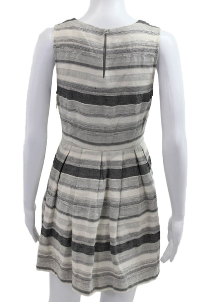 Joie Womens Fit & Flare Mini Dress Striped Beige Sleeveless Round Neck Size S
