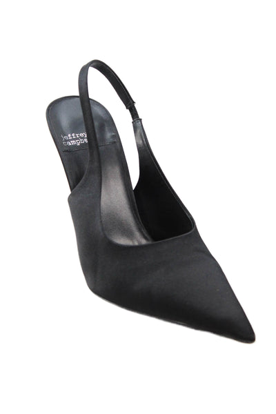 Jeffrey Campbell Womens Satin Pointed Toe Slingbacks Pumps Black Size 9