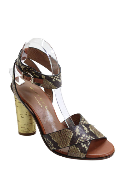 Kurt Geiger London Womens Leather Ankle Strap Heeled Sandals Brown Size 8