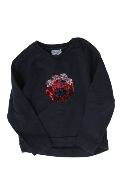 Jacadi Girls Long Sleeves Sequin Embellish Sweatshirt Navy Blue Size 8