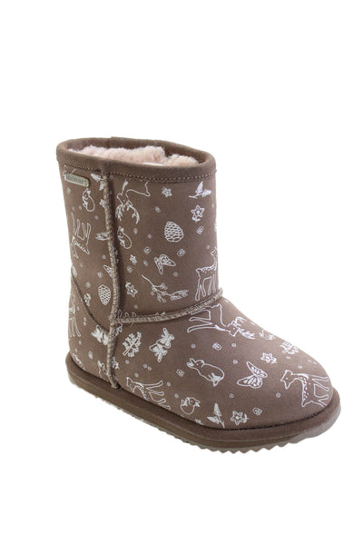 Emu Australia Girls Animal Print Pull-On Comfort Boots Beige Size 11