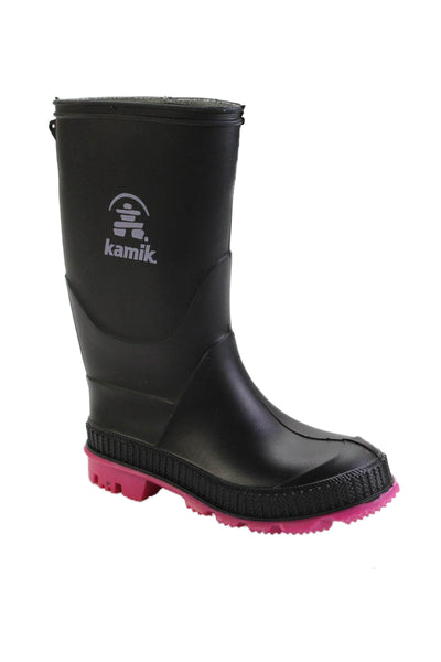 Kamik Girls Stomp Waterproof Rain Pull-On Mid-Calf Boots Black Size 12
