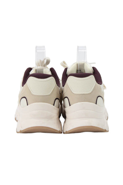 Zara Womens Leather Lace Up Chunky Bottom Sneakers Beige Burgundy Size 38 8