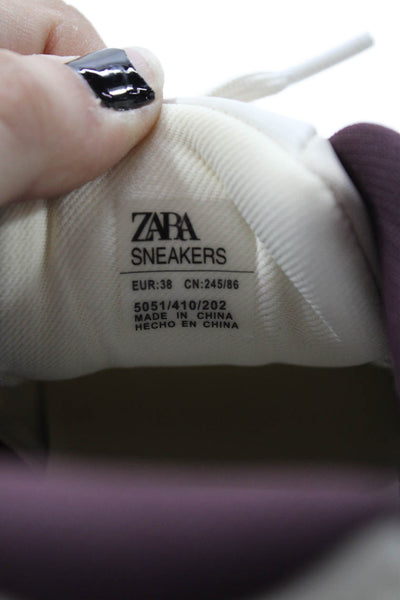 Zara Womens Leather Lace Up Chunky Bottom Sneakers Beige Burgundy Size 38 8