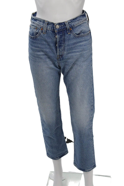 Levi Strauss & Co Womens Cropped Straight High Rise Blue Cotton Jeans Size 26