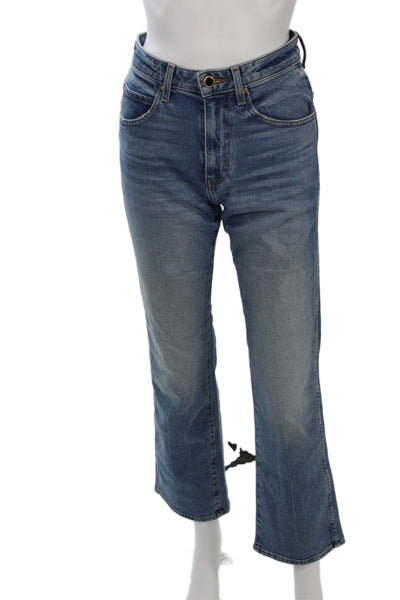Khaite Womens Cropped Straight High Rise Blue Jeans Size 25