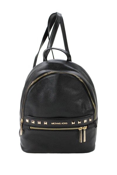 Michael Kors Kenly Medium Studded Pebbled Leather Zippered Backpack Black