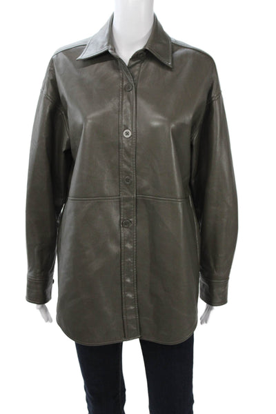 Babaton Women Dark Gray Collared Long Sleeve Button Jacket PU Size XS
