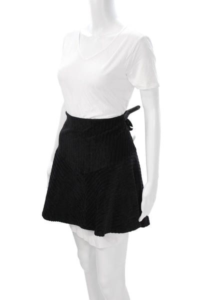 Free People Women A-Line Wrap Skort Black Cotton Elastane Short Size L
