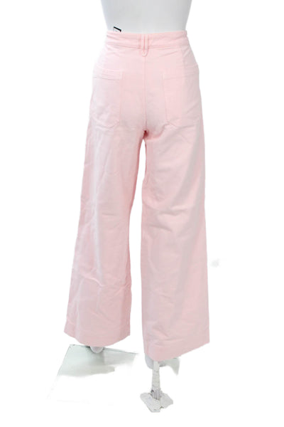 Zara Women Cropped Pink Pants Button Mid Rise 100% Cotton Size 6