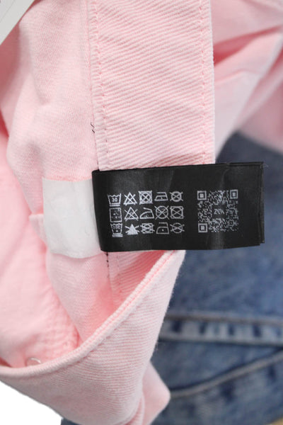 Zara Women Cropped Pink Pants Button Mid Rise 100% Cotton Size 6